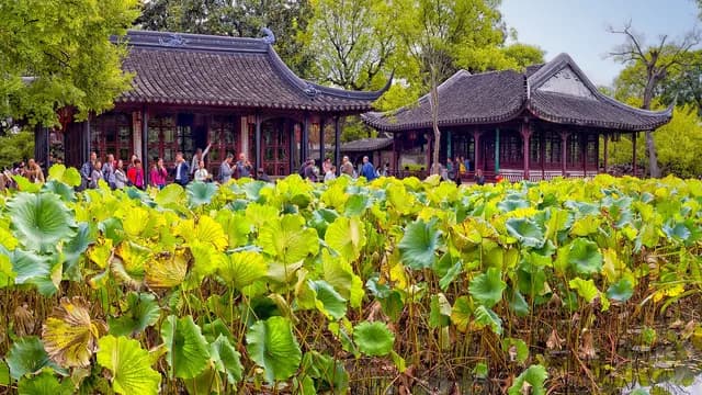 Lotus ponds and pavilions inside the Humble Administrator’s Garden in Suzhou