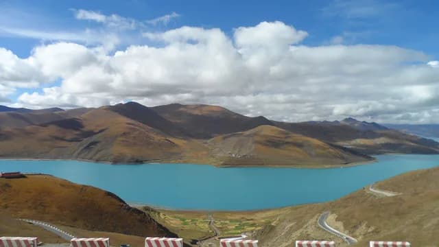 Yamdrok Lake curving through the high-altitude mountains of Tibet